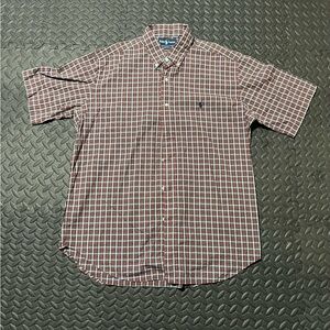 Ralph Lauren Short-Sleeve Plaid Button-Down Shirt in Brown and White